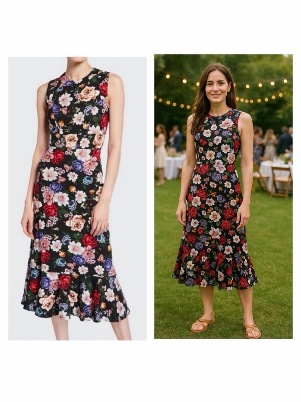 Erdem Floria Black Silk Floral Midi Dress Sleeveless US 4 NWT Wedding Guest ⚪️